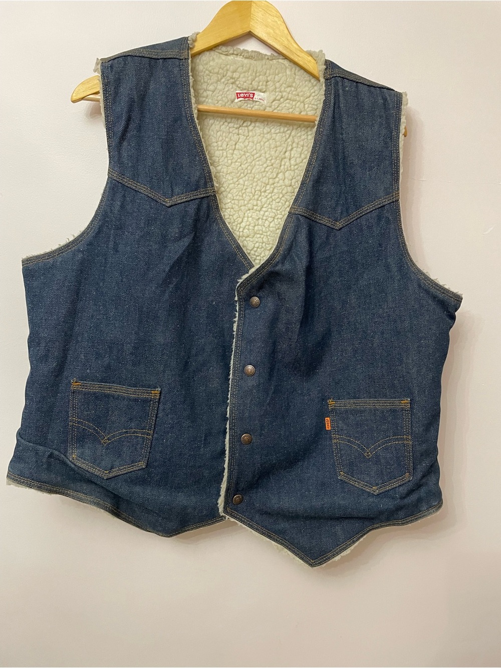 Vintage  LEVI’S Orange Tab Sherpa Lined Denim Jean Jacket Vest Blue SZ XL